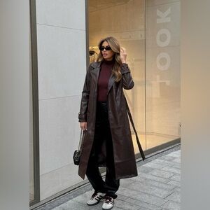 Fashion Nova Dark Brown Faux Leather Trench Coat